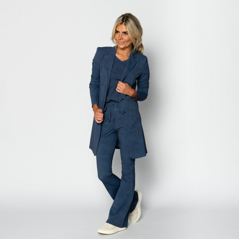 Travel blazer lang denim look blauw | Amy 132 