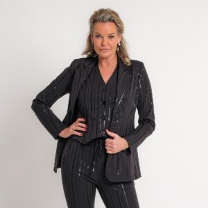 travel gilet met glanzende streep zwart | amy 294