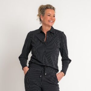 travel blazer krijtstreep zwart off white | amy 102