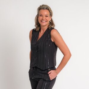 travel gilet met glanzende streep zwart | amy 294