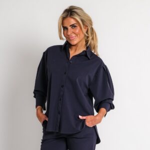 boyfriend travel blouse met streep donkerblauw | amy 524