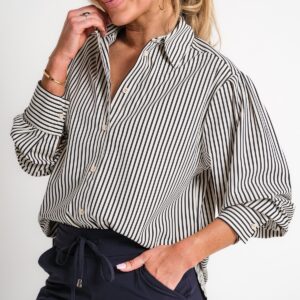 boyfriend travel blouse met streep donkerblauw | amy 524