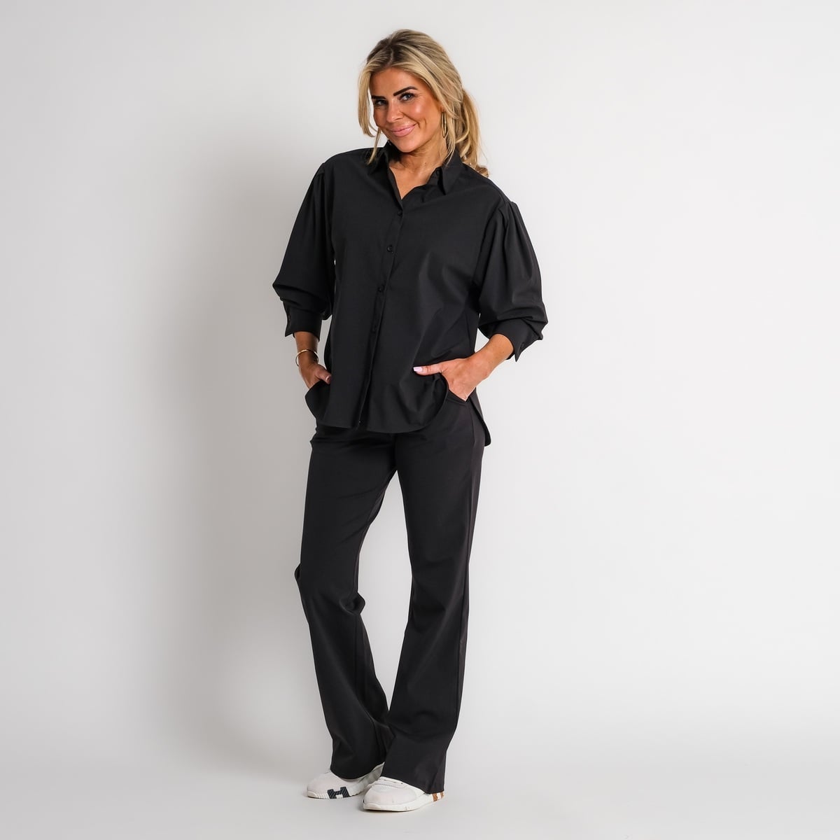 boyfriend travel blouse met streep donkerblauw | amy 524