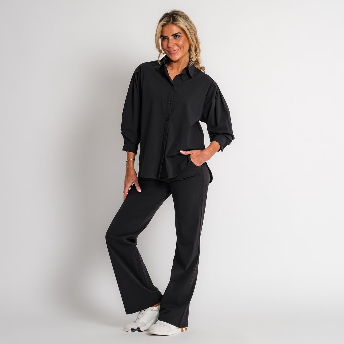 boyfriend travel blouse met streep donkerblauw | amy 524