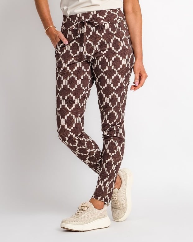 travel pantalon ikat print espresso | amy 136