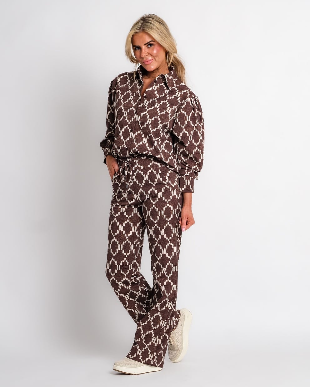 travel pantalon ikat print espresso | amy 136