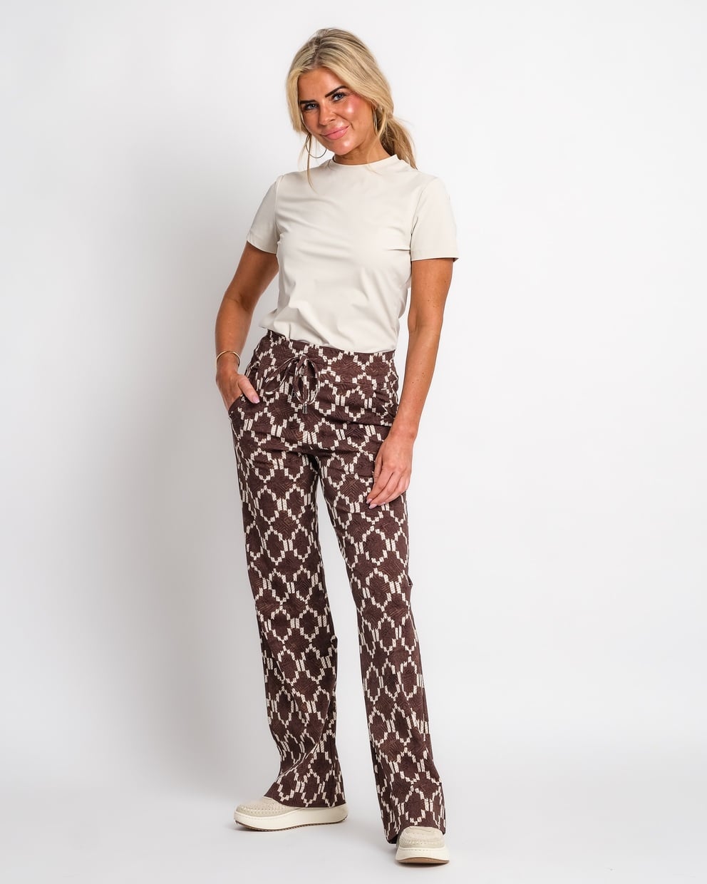 travel pantalon ikat print espresso | amy 136