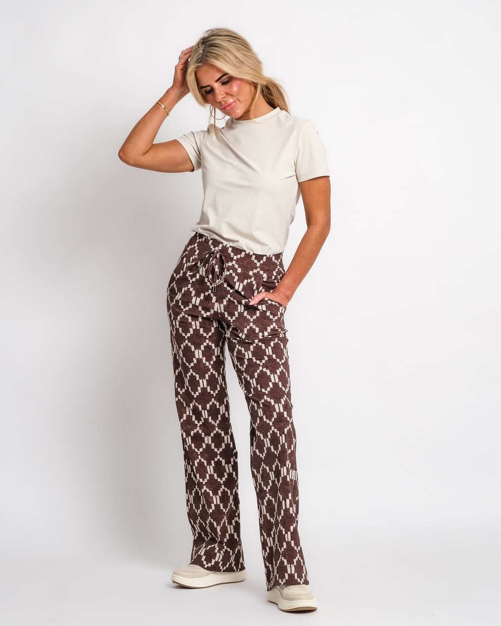 travel pantalon ikat print espresso | amy 136