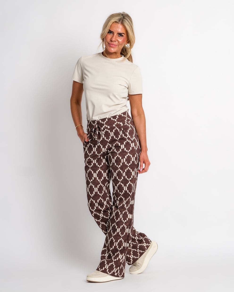 travel pantalon ikat print espresso | amy 136