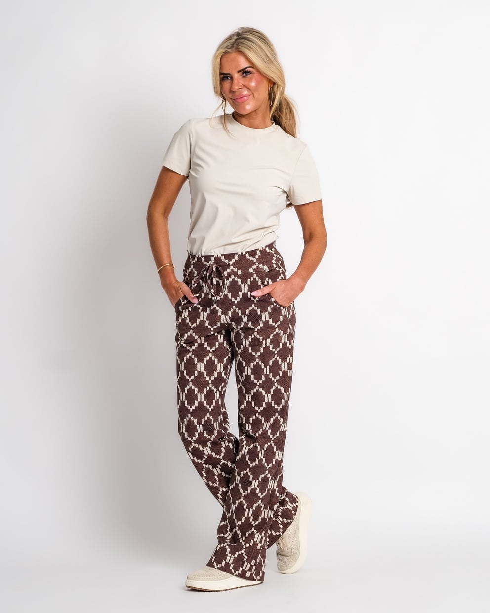 travel pantalon ikat print espresso | amy 136