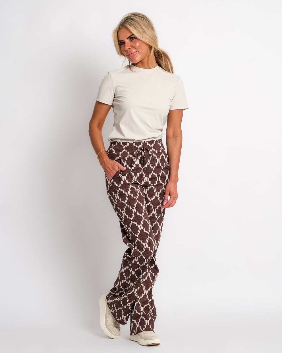 travel pantalon ikat print espresso | amy 136