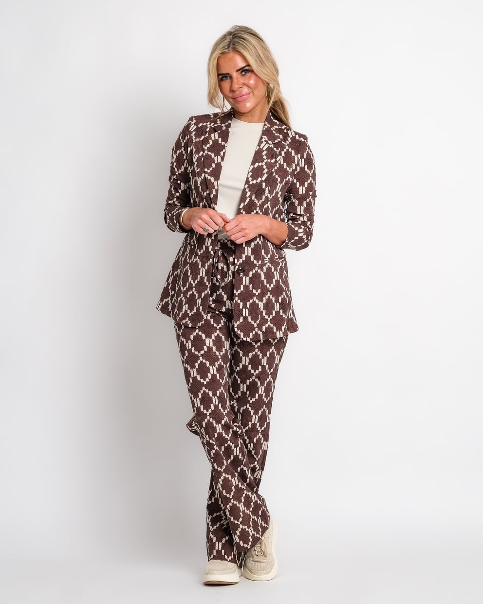 travel pantalon ikat print espresso | amy 136