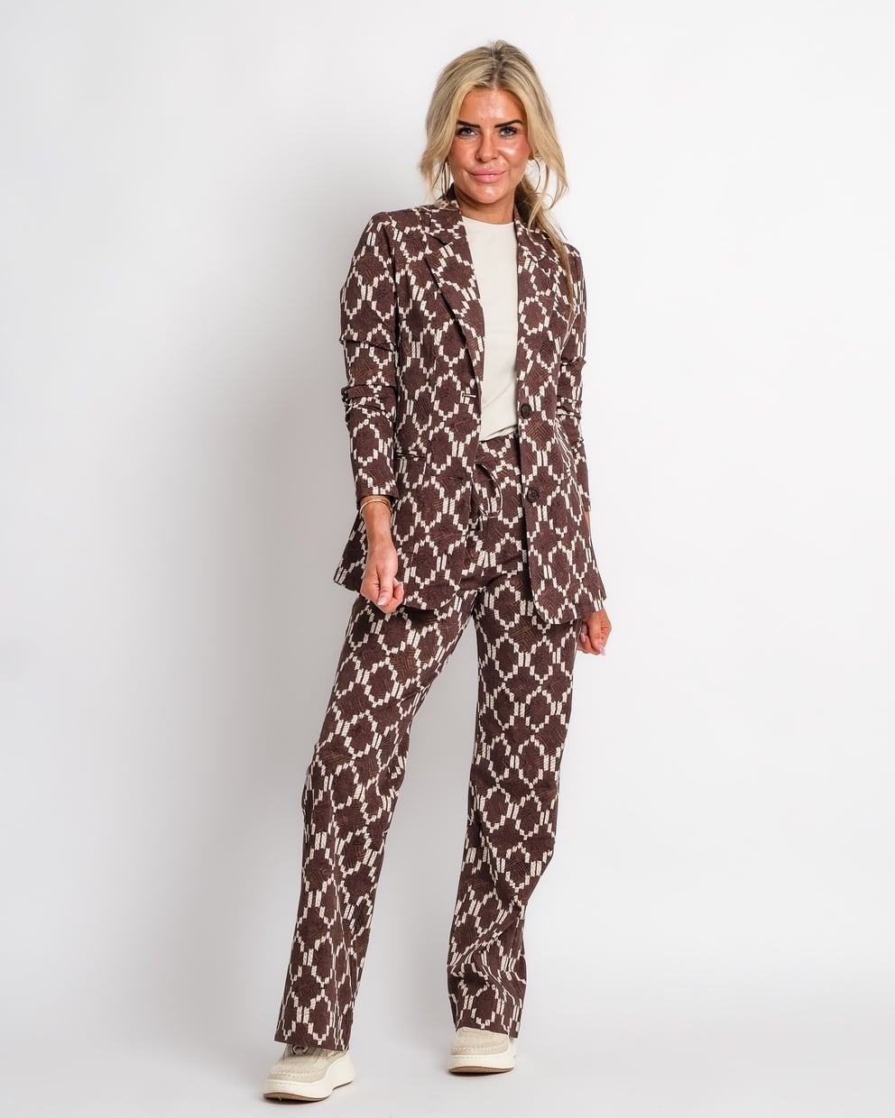 travel pantalon ikat print espresso | amy 136
