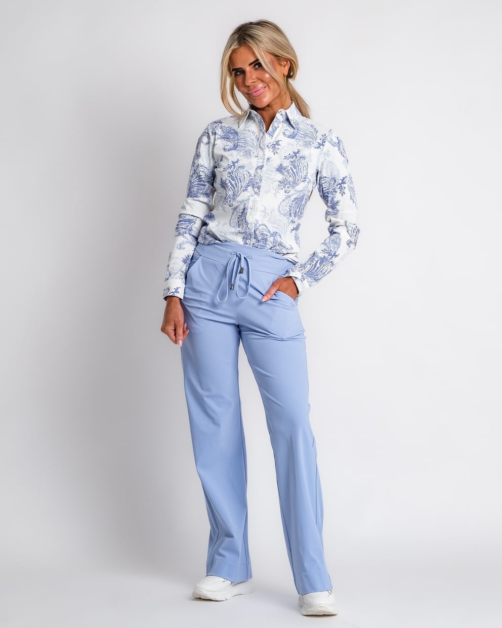 travel blazer met krijtstreep beige | amy 102