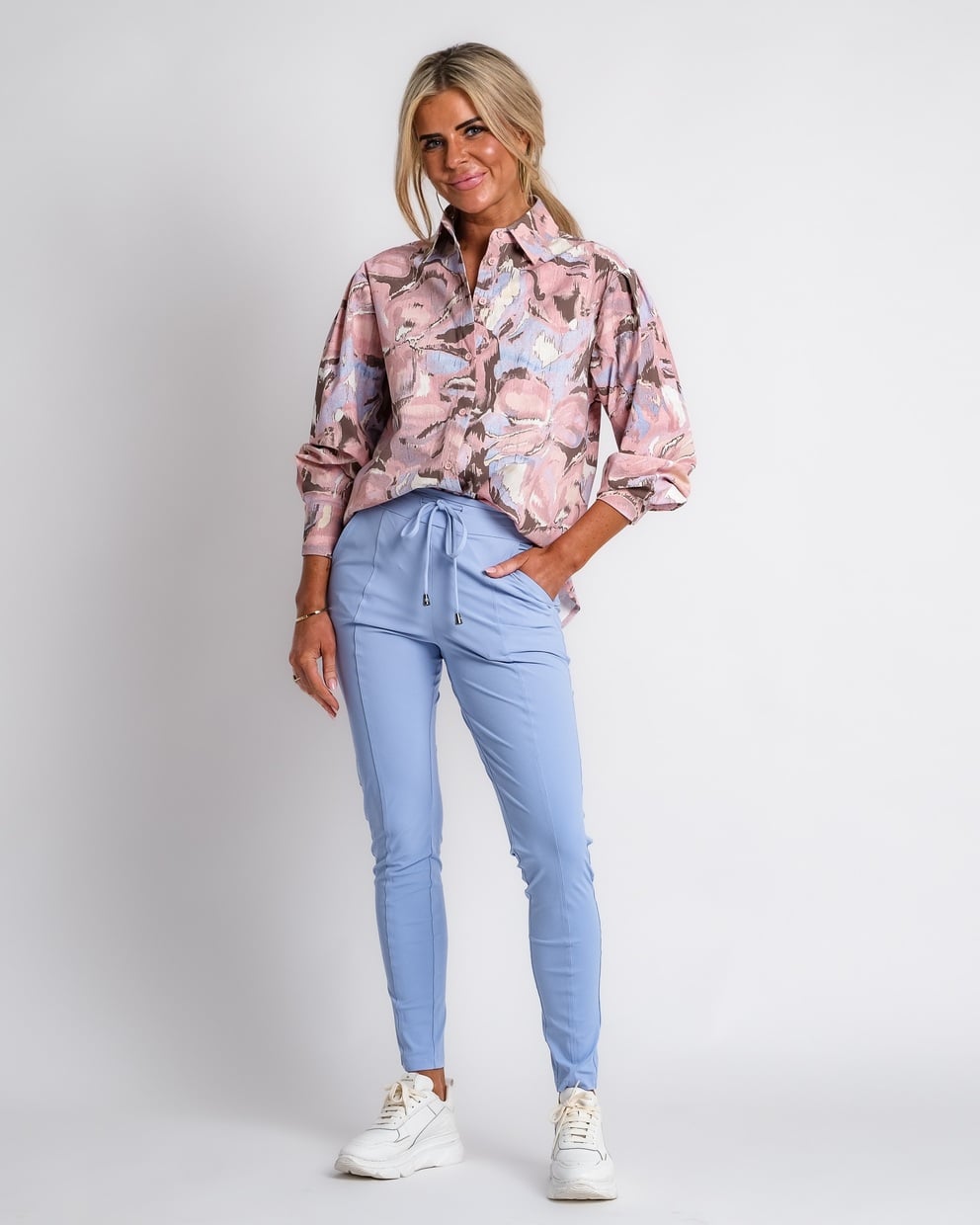 travel blazer met krijtstreep beige | amy 102