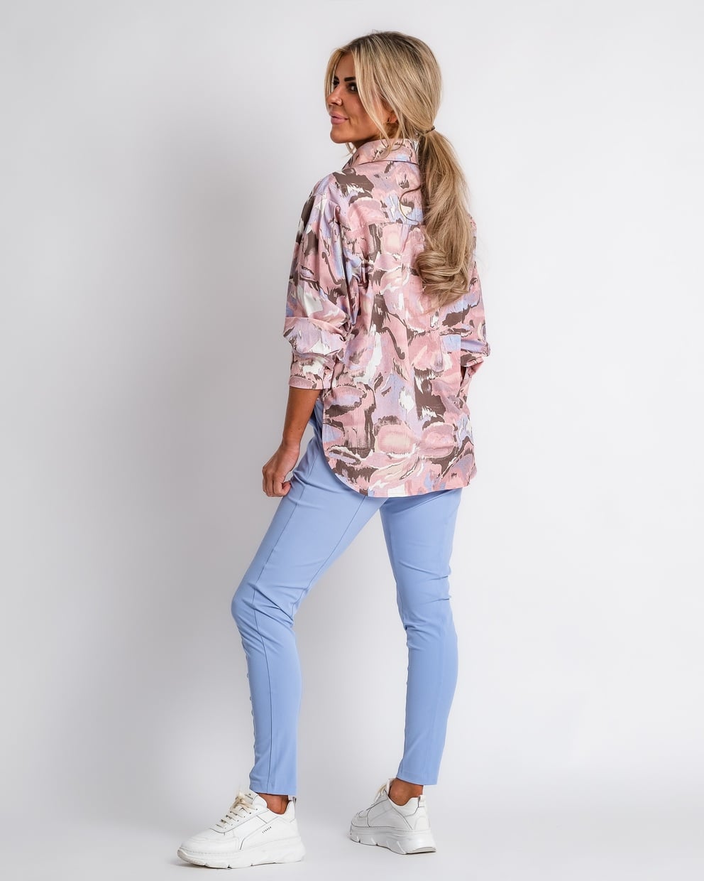 travel blazer met krijtstreep beige | amy 102