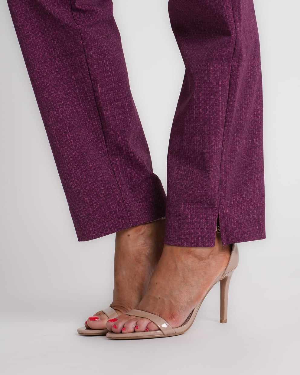 travel trousers slit hem structure print magenta purple | amy 870