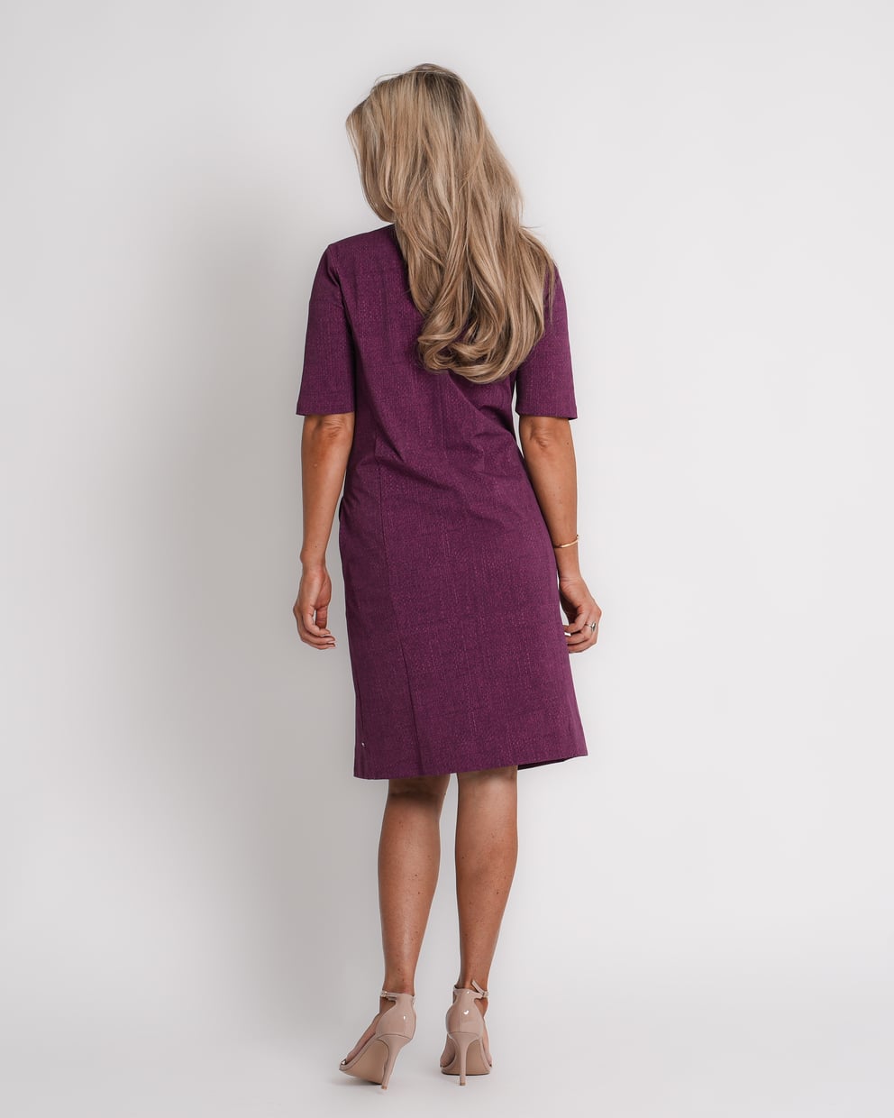 travel trousers slit hem structure print magenta purple | amy 870