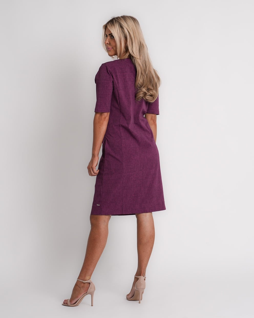 travel trousers slit hem structure print magenta purple | amy 870