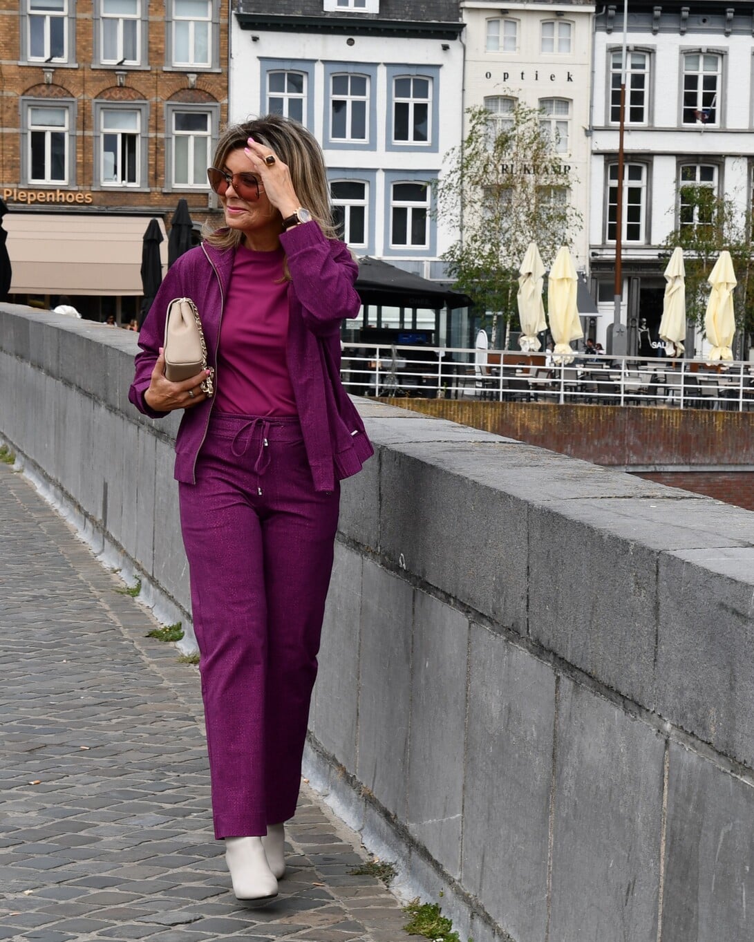 travel blouse magenta multicolor print met kantdetail | amy 872a