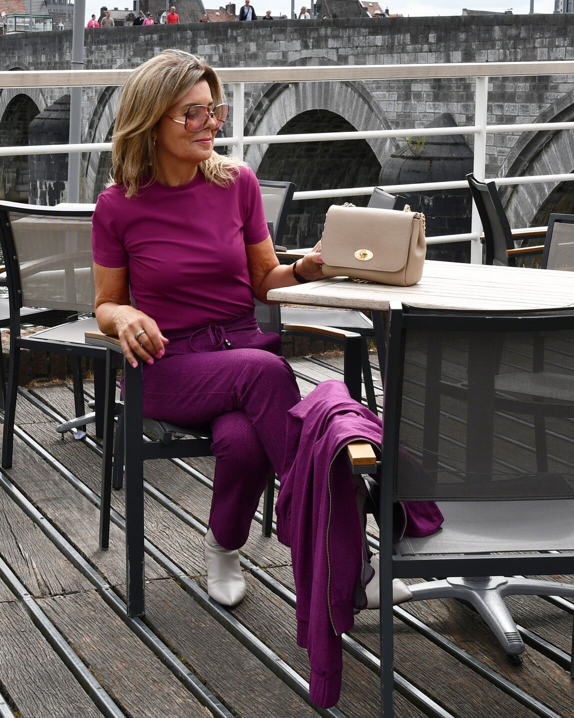 travel blouse magenta multicolor print met kantdetail | amy 872a