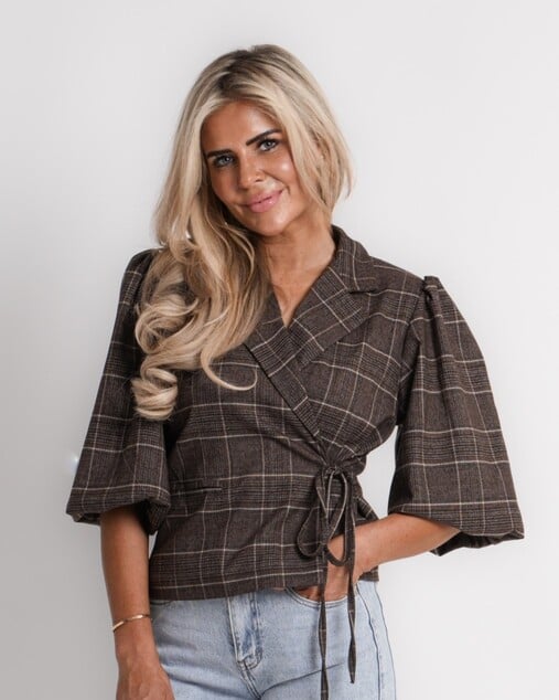 geruite blazer met boord bruin | vivienne