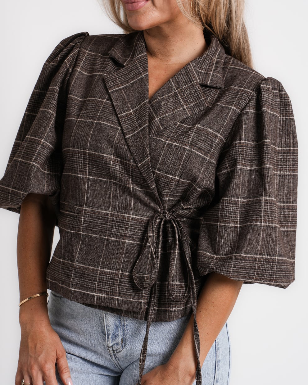 geruite blazer met boord bruin | vivienne