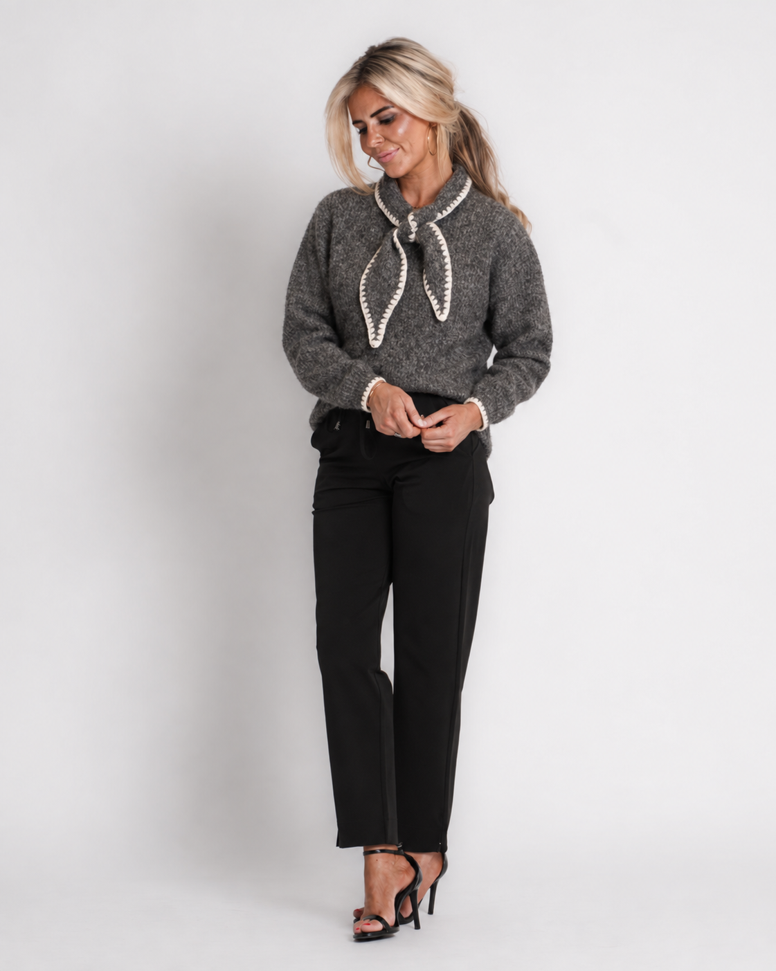 gebreid vest met bies wit | lauren