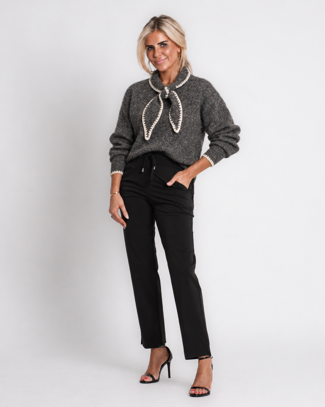 gebreid vest met bies wit | lauren