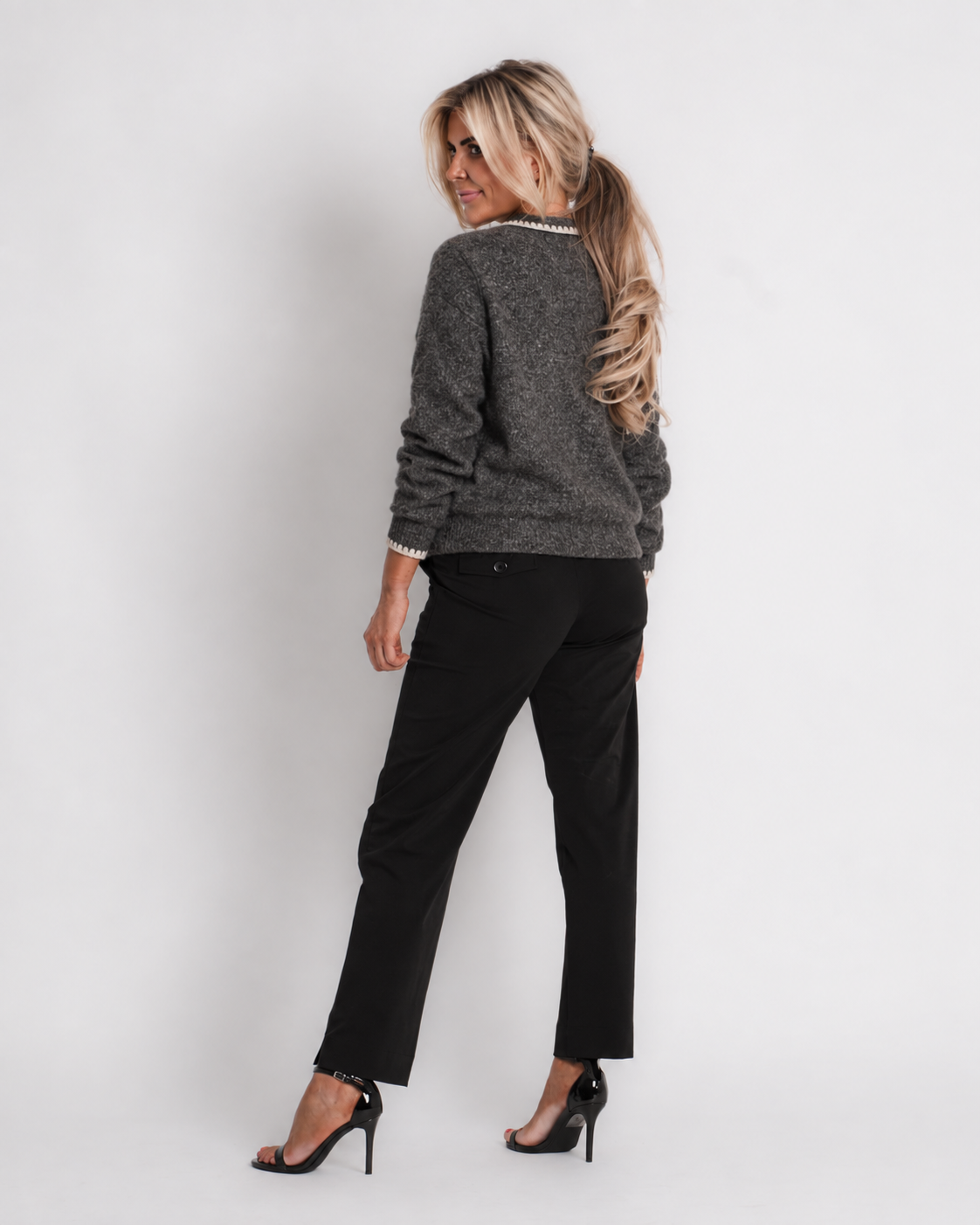 gebreid vest met bies wit | lauren