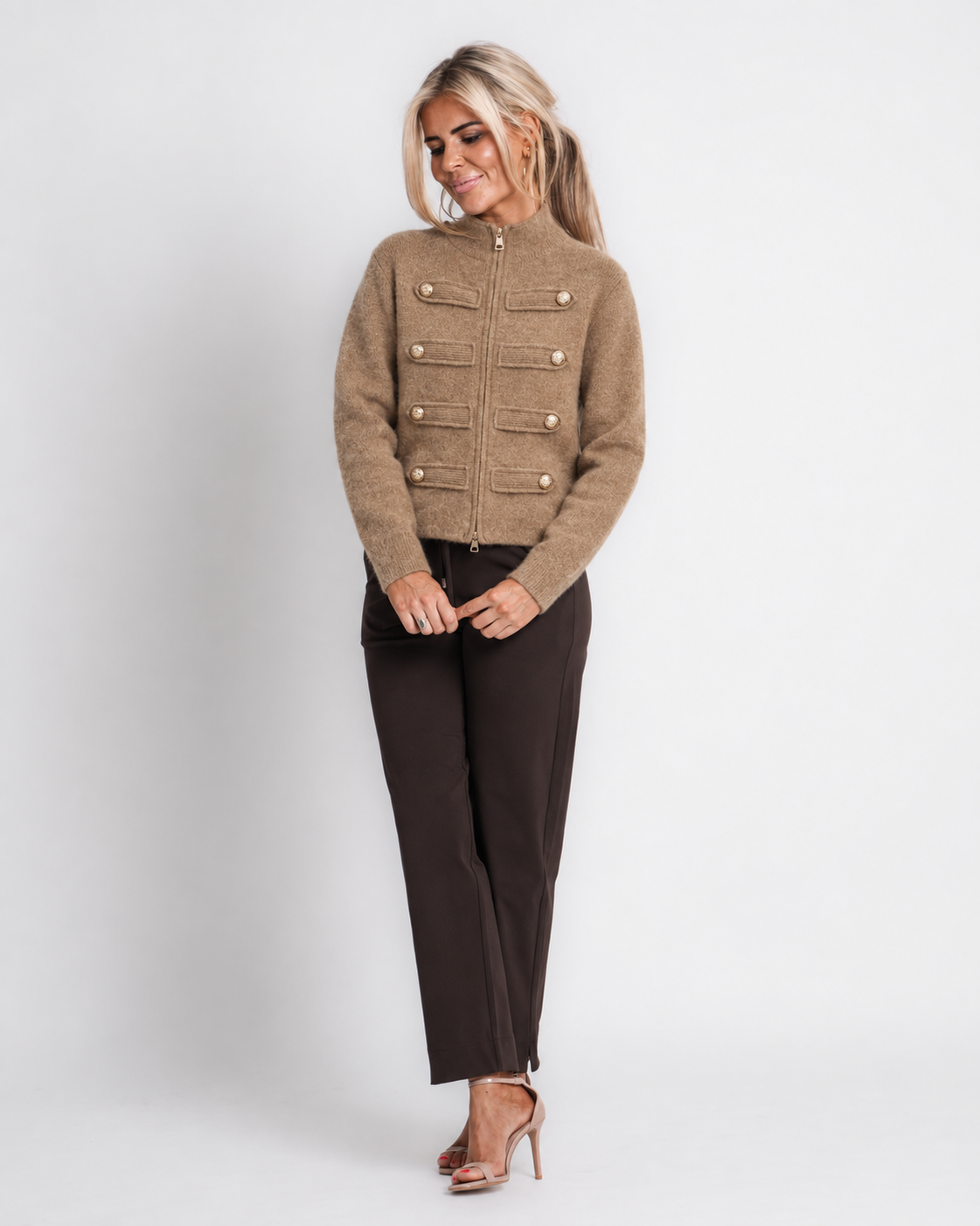 vest met harten taupe | eloise