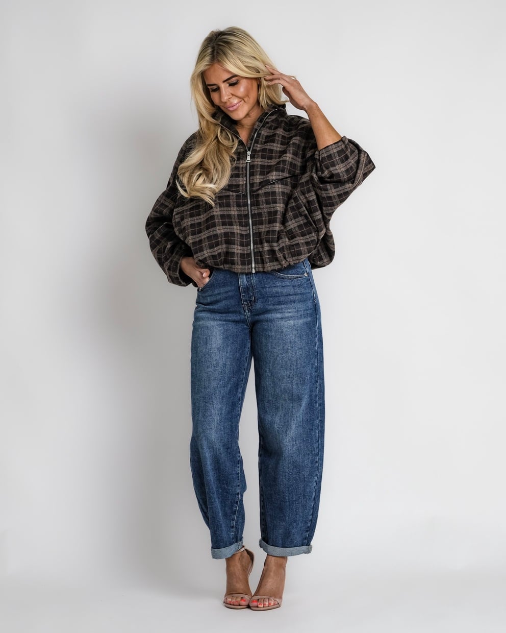 geruit jack met rits bruin | bernice