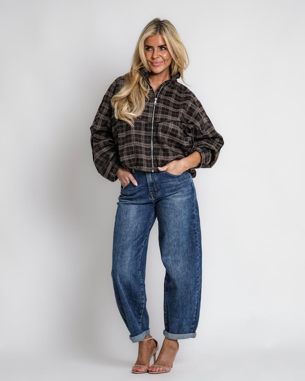 geruit jack met rits bruin | bernice