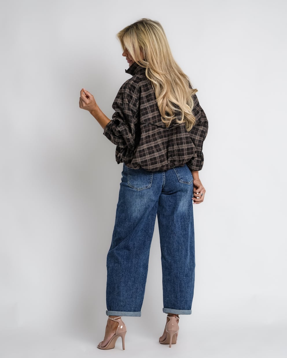 geruit jack met rits bruin | bernice
