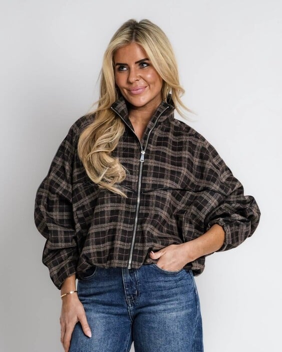 geruit jack met rits bruin | bernice