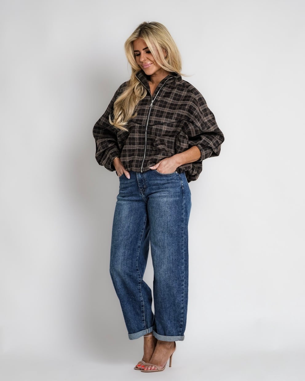 geruit jack met rits bruin | bernice