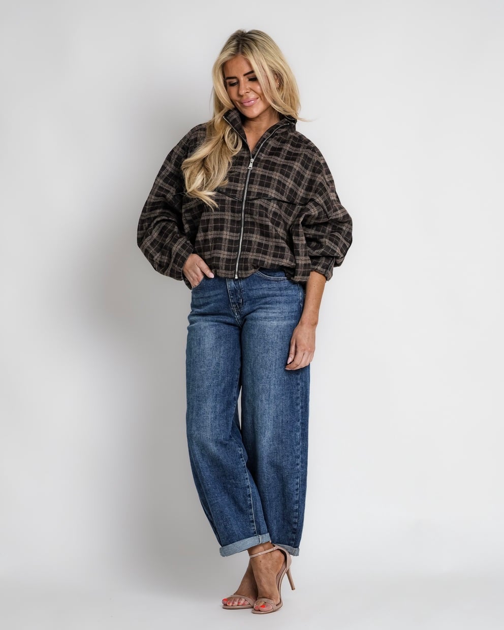 geruit jack met rits bruin | bernice