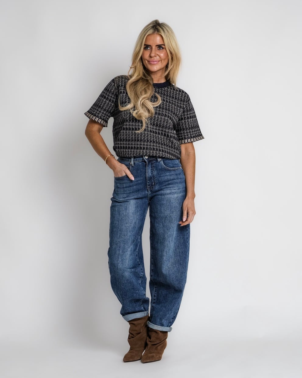 geruit jack met rits bruin | bernice