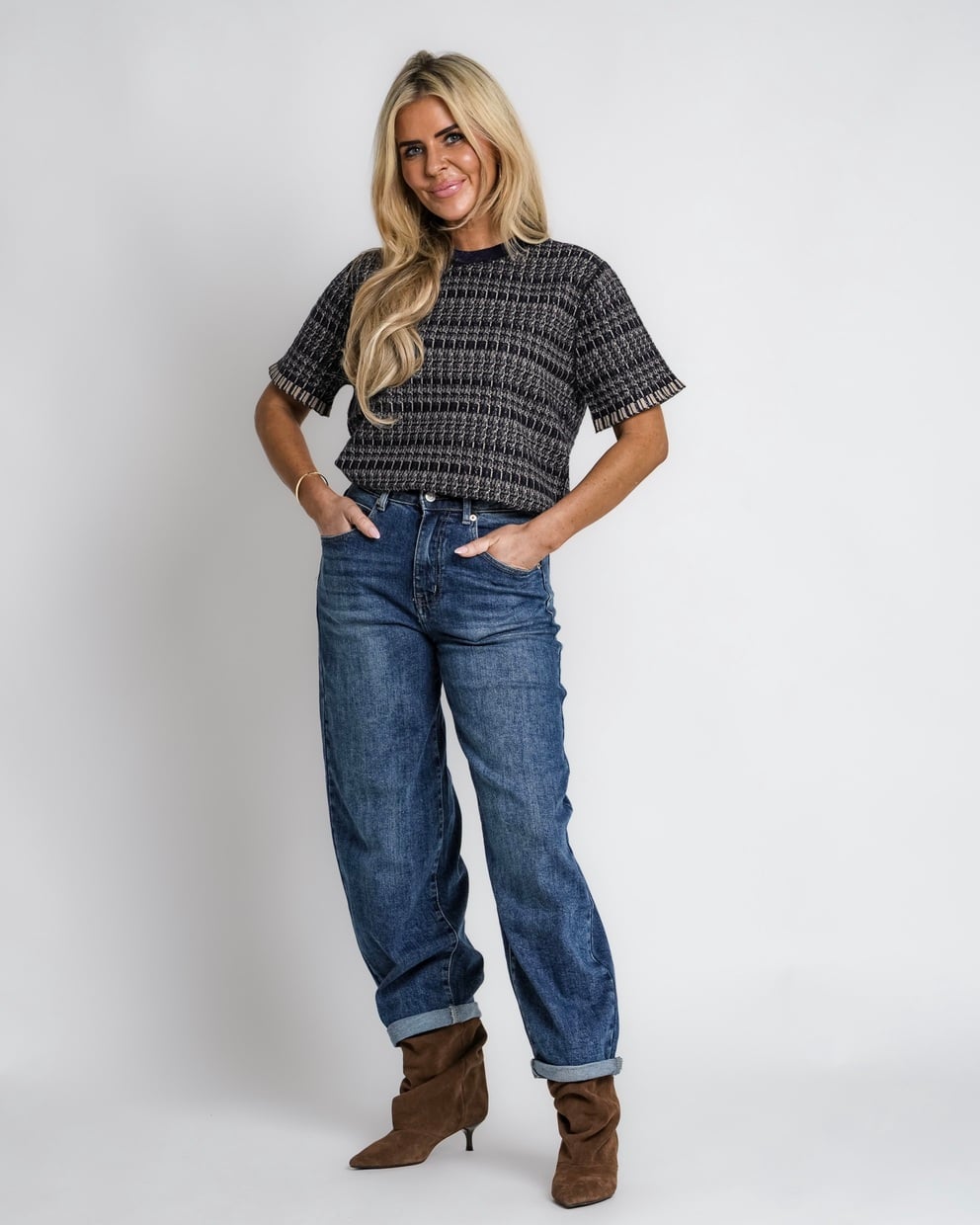 geruit jack met rits bruin | bernice