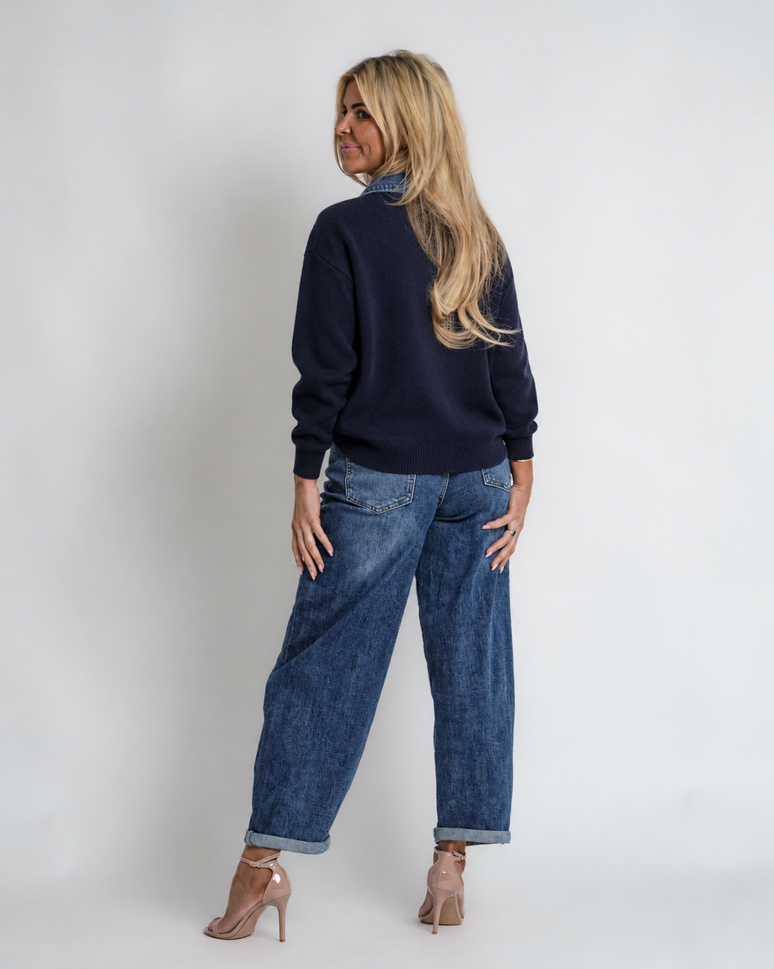 rib gereide trui met bies taupe | yetta