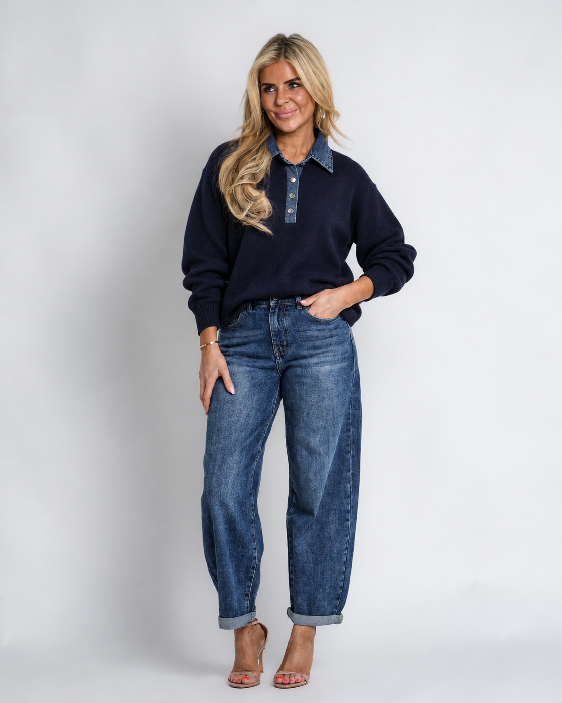 rib gereide trui met bies taupe | yetta