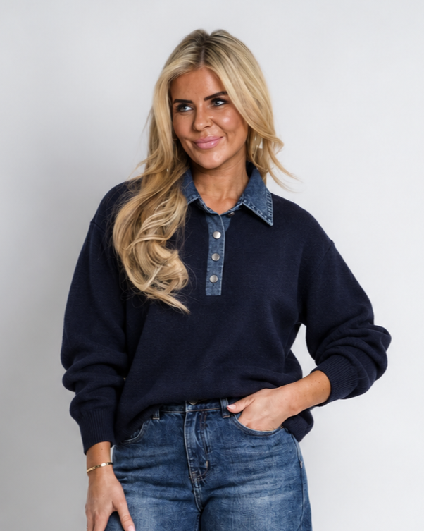 rib gereide trui met bies taupe | yetta