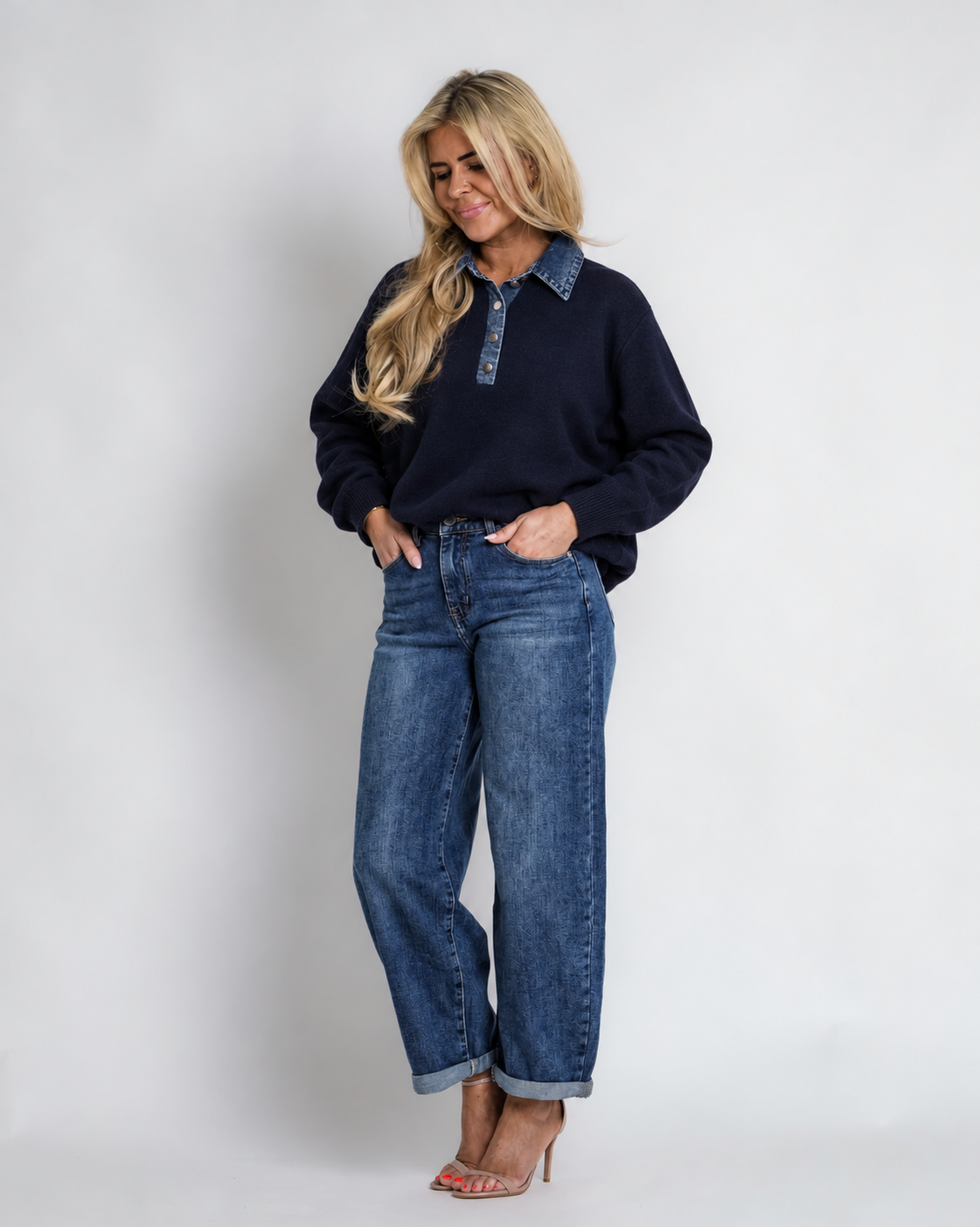 rib gereide trui met bies taupe | yetta