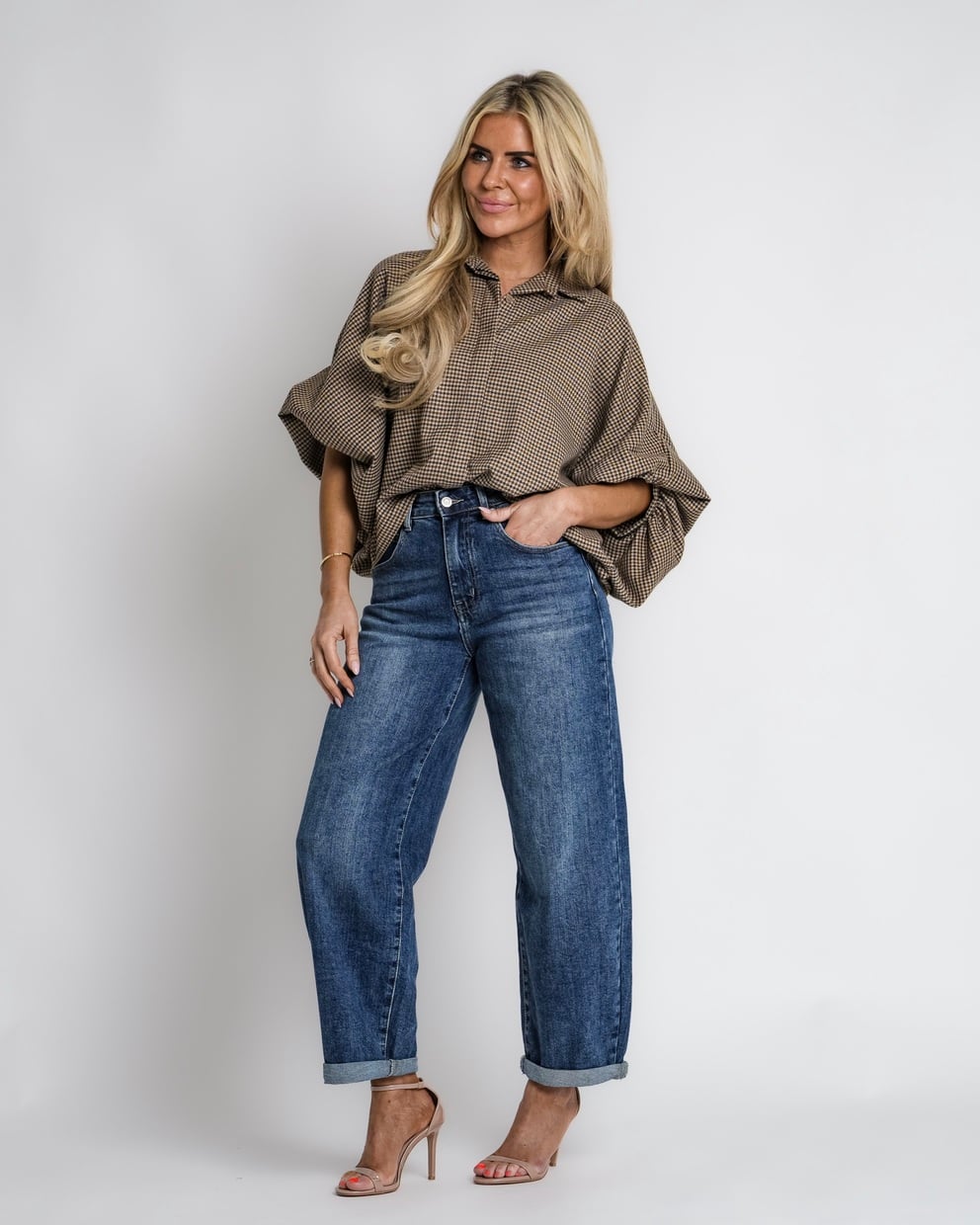 geruit jack met rits bruin | bernice