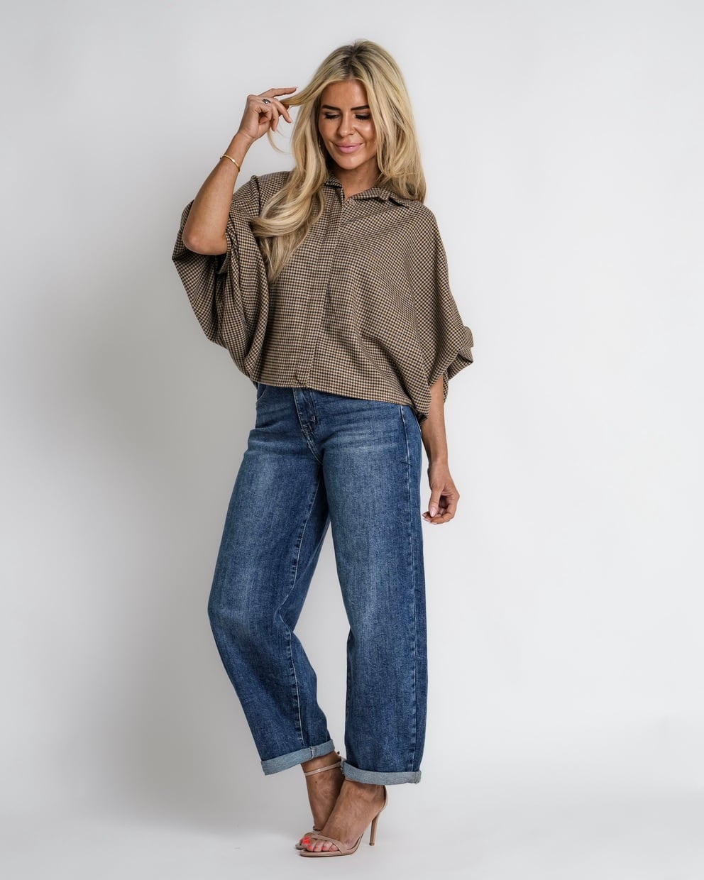 geruit jack met rits bruin | bernice