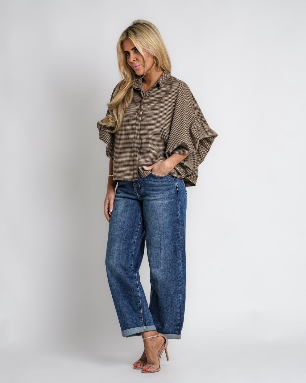 geruit jack met rits bruin | bernice