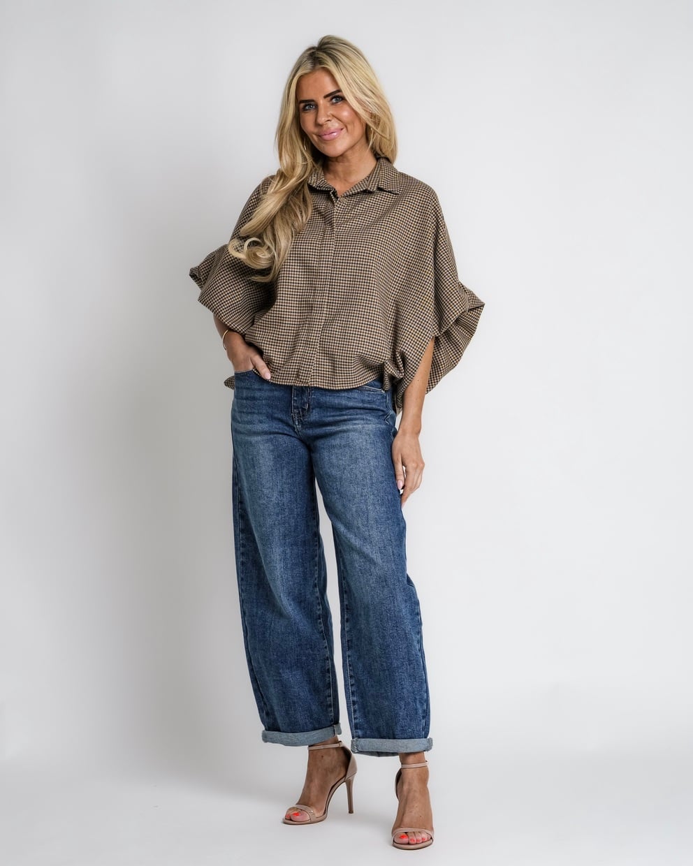 geruit jack met rits bruin | bernice