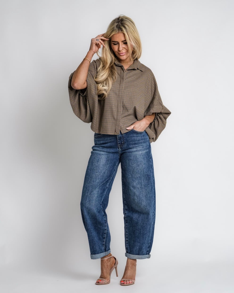 geruit jack met rits bruin | bernice