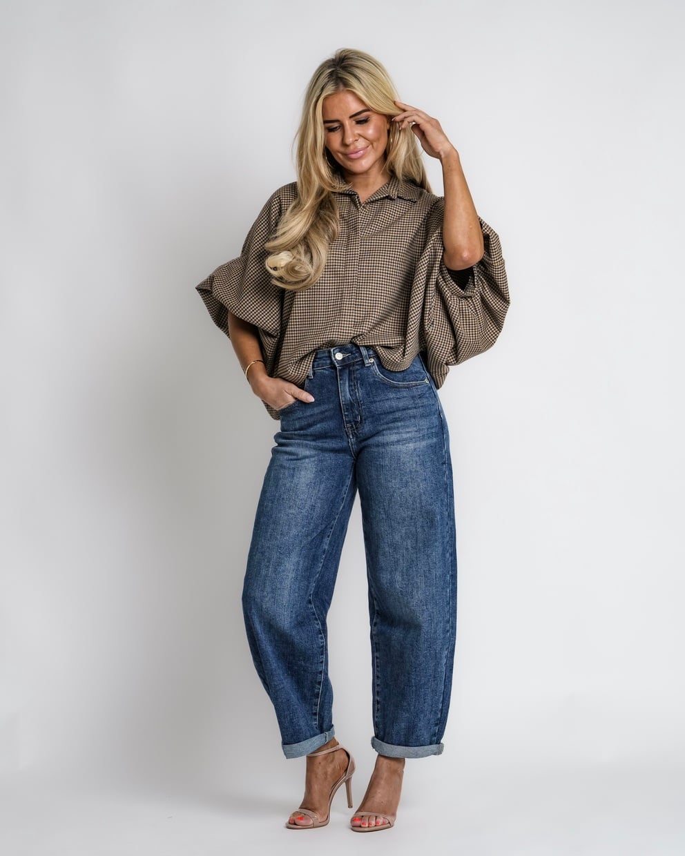 geruit jack met rits bruin | bernice