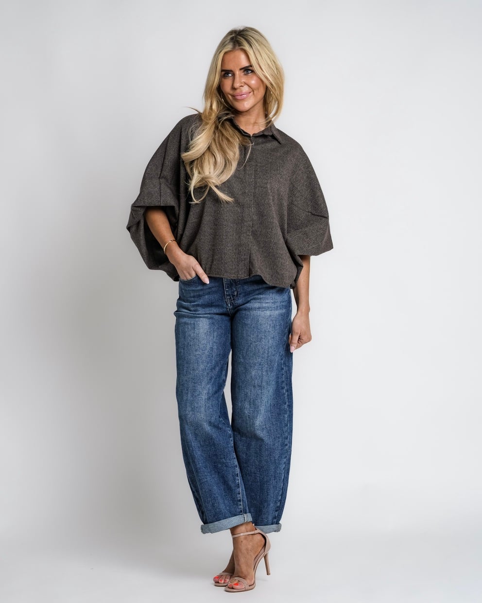 geruit jack met rits bruin | bernice